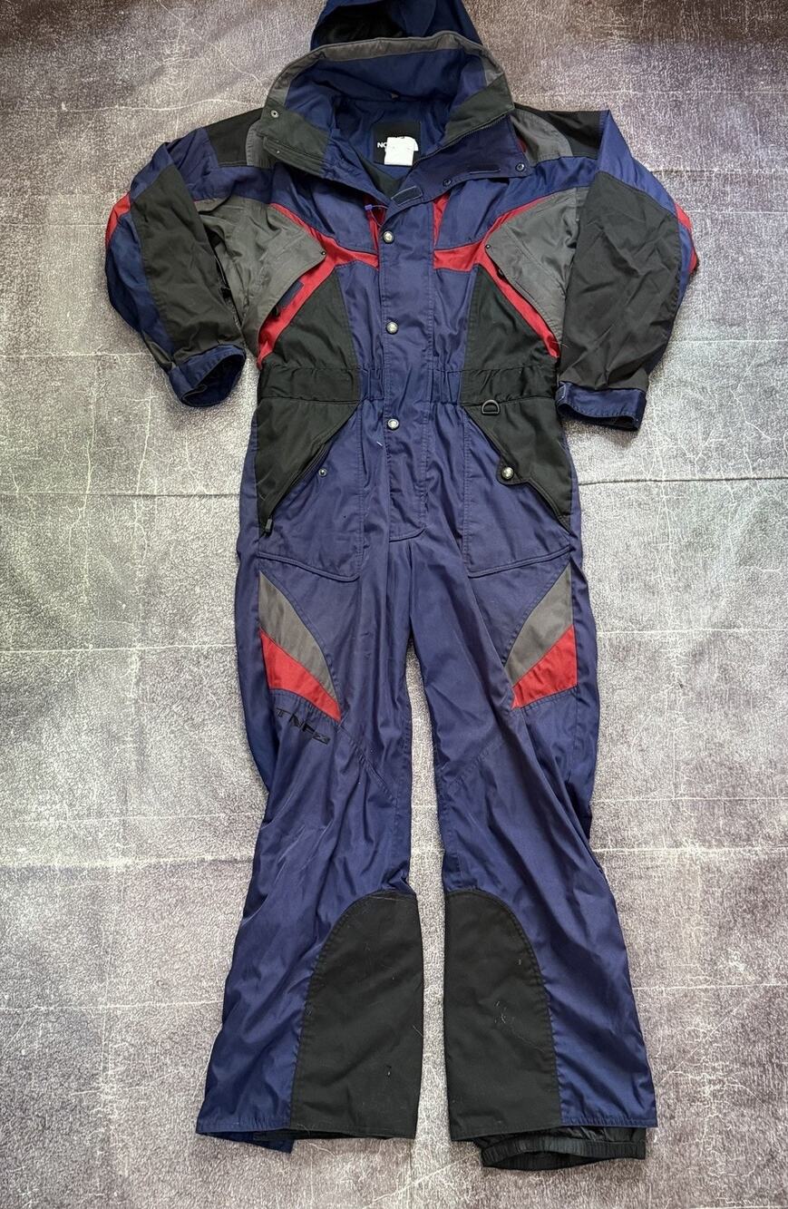 Men's Vintage The North Face Navy Blue Red Color Block 1992 TNF-X Snow Suit Sz M